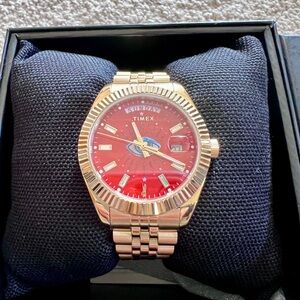 Timex x Jacquie Aiche Gold Tone Watch Red Evil Eye Dial